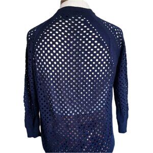 Marc Jacobs Navy Blue Wool Perforated Holes 3/4 Sleeve Knit Top Sweater - XS/S